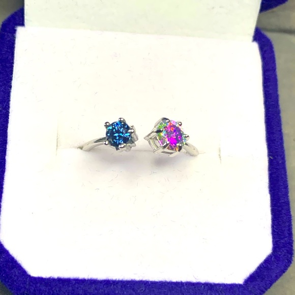 Certified, Royal Blue & Mercury Mist Mystic Moissanite Ring - Picture 7 of 16
